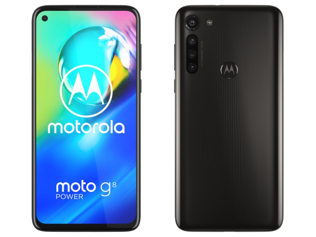 The Motorola Moto G8 Power from the front and back